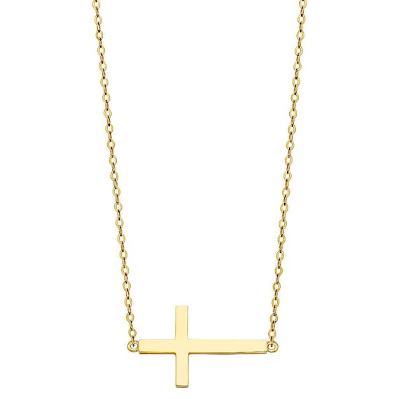 Sideways Cross Necklace 14K Yellow Gold 