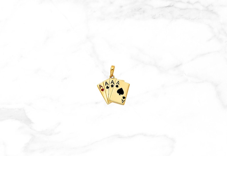 14k Yellow Gold Aces Playing Cards Pendant
