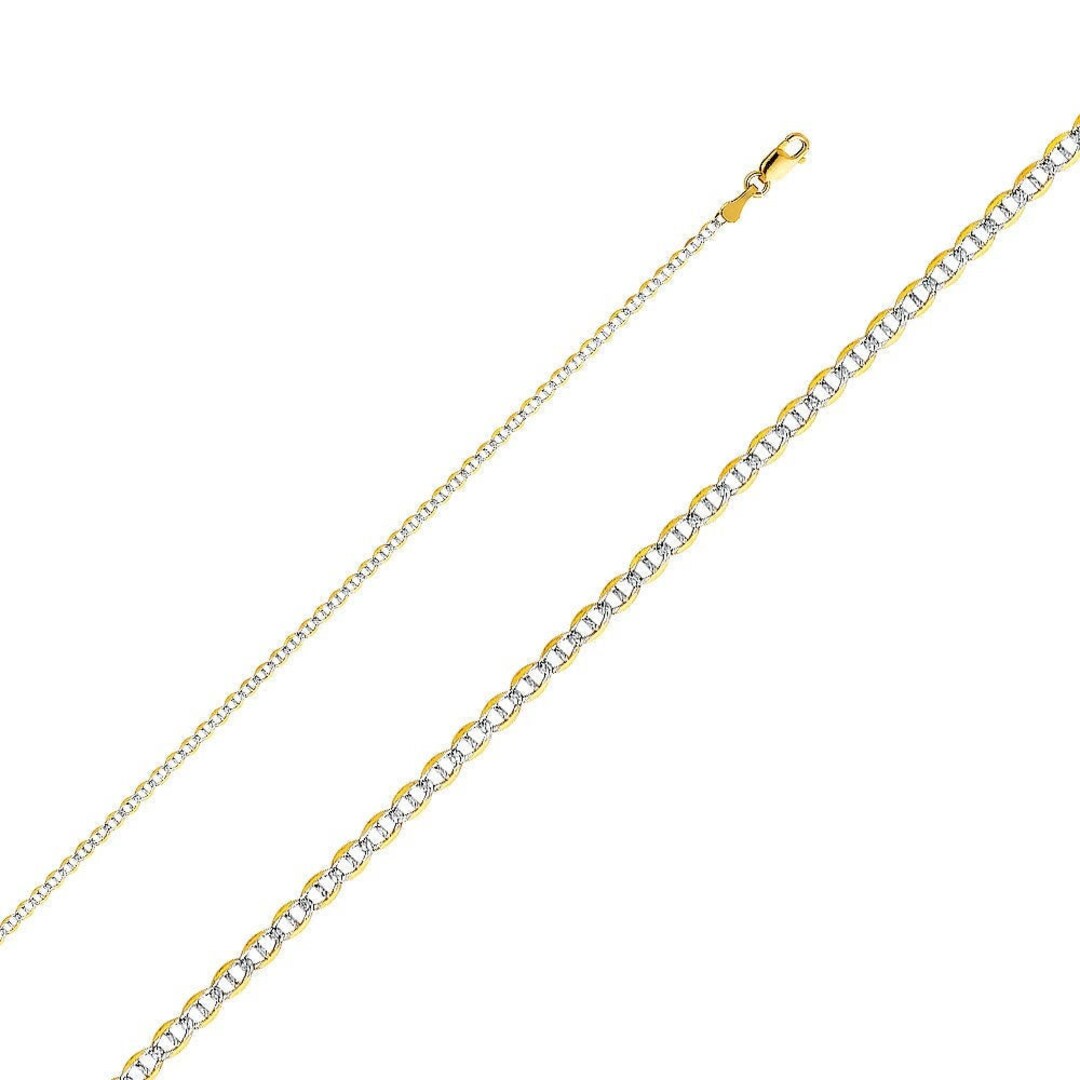 14K Gold Two-tone Oval Chain with Wavy Circles W- 2in Ext Necklace 16 Inches