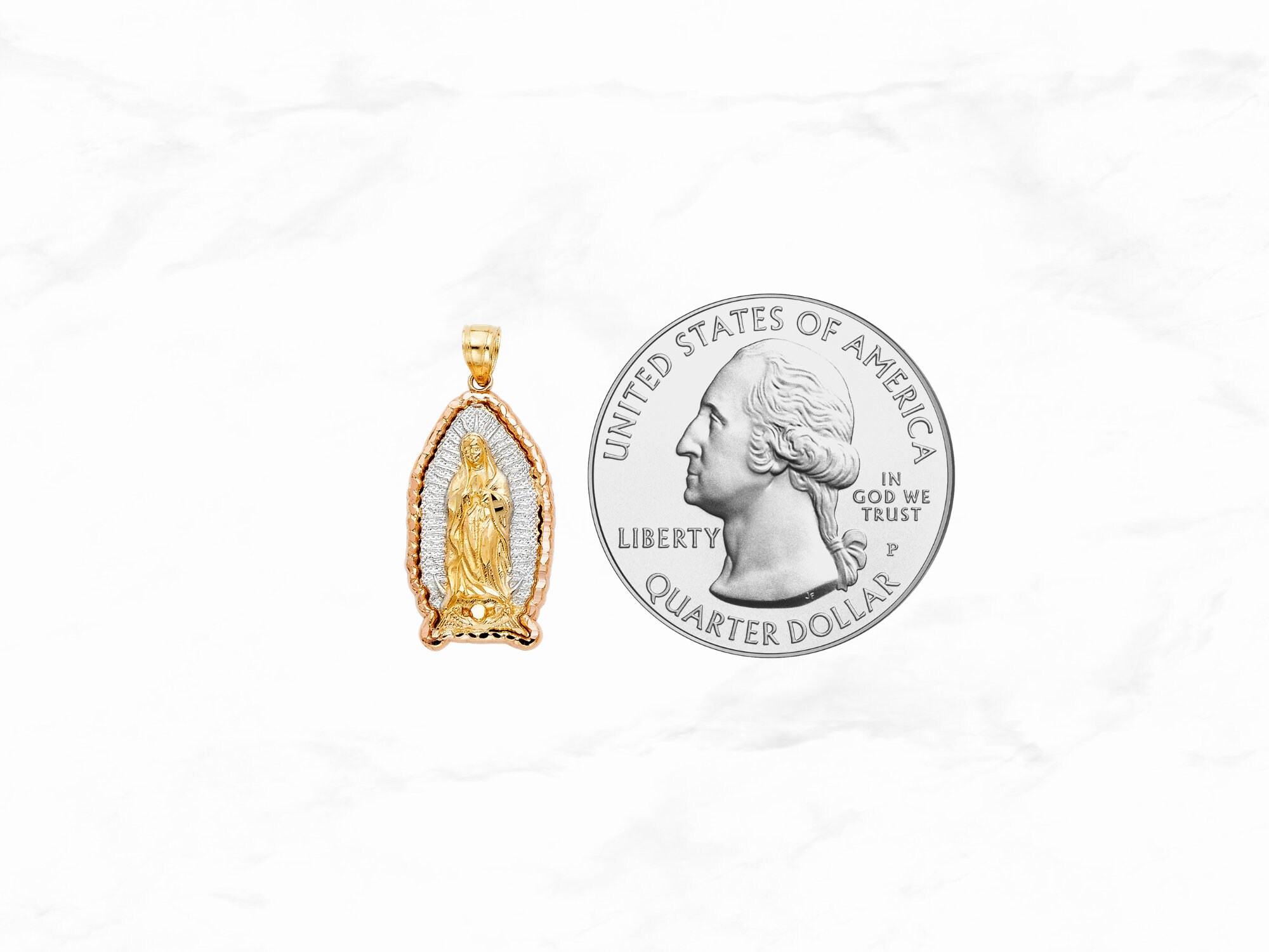 14K Gold Our Lady of Guadalupe Guadalupe Pendant, Real Two Tone 14K ...