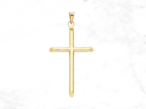Large 14K Gold Cross Pendant Real 14K 