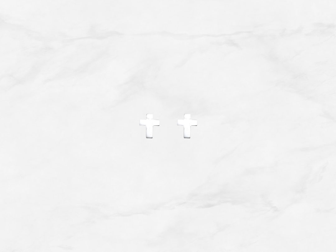 14K White Gold Cross Earrings W/ Screw Back, Real White Gold Cross
