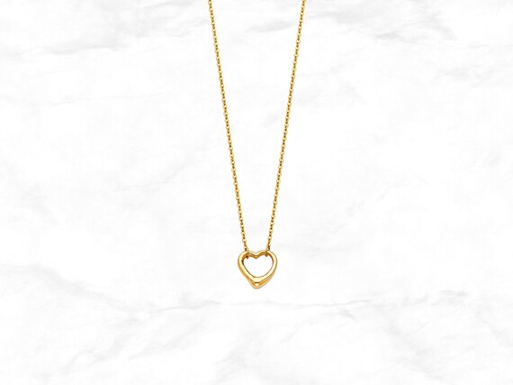 14K Gold Heart Necklace Real Yellow Gold Heart Necklace Petite Dainty Heart Charm Minimal Heart Pendant