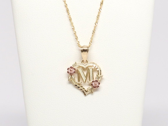 Details about   14k Gold Two-Tone Initial P in Heart with Flower Charm Pendant 0.87 Inch 