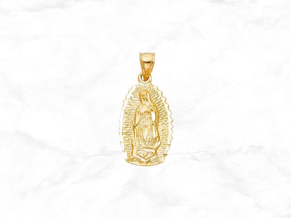 14K Gold Guadalupe Pendant Real Yellow Gold Lady of Guadalupe