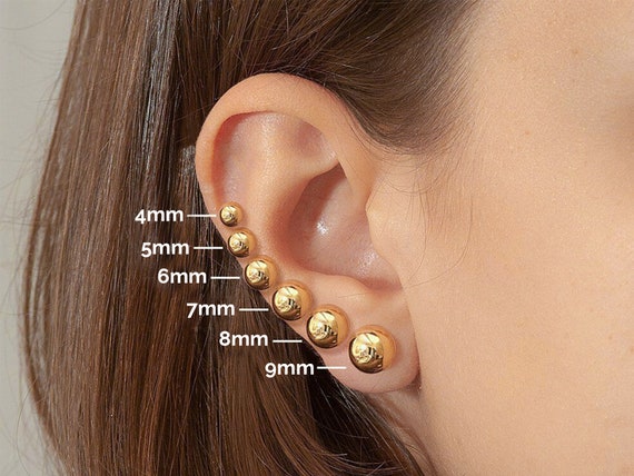 14K Yellow Gold Ball Push Back Studs Tiny Earring Stud Dainty Ball Stud  Second Hole Earrings Gold Ball Stud available in 2mm-10mm 