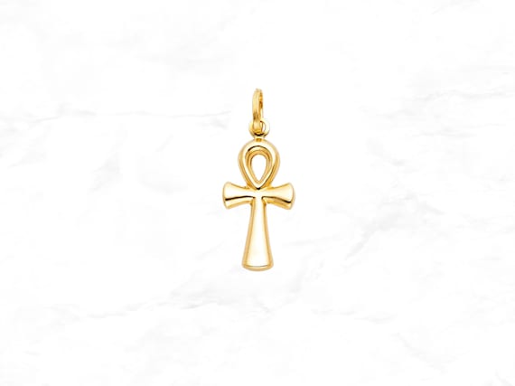 14K Gold Ankh Cross Pendant Real Yellow Gold Ankh Cross Charm Religious Pendant Plain Minimal Egyptian Gold Cross Pendant