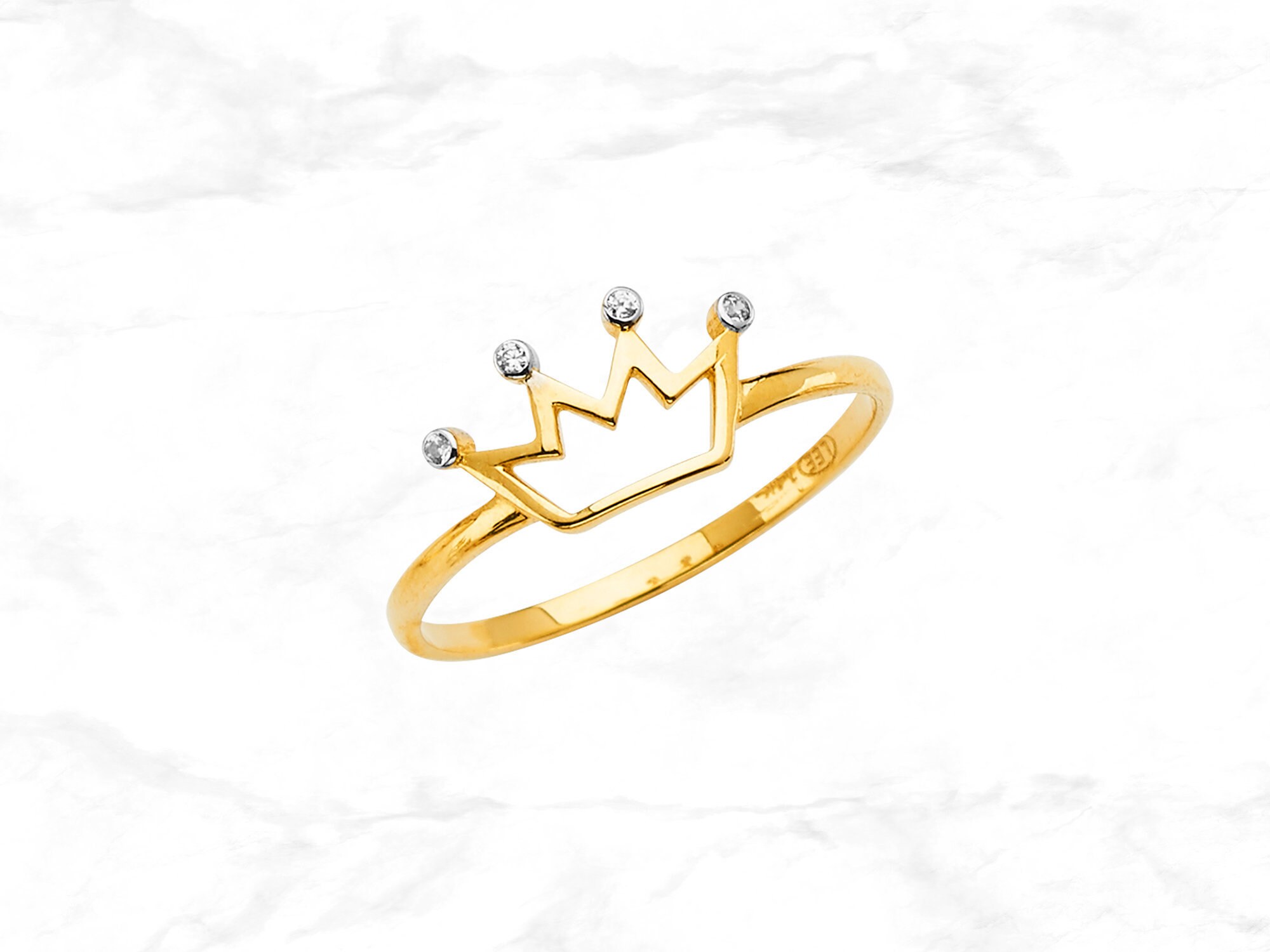 宝石付き 14K ゴールド クラウン リング • 本物のイエロー 宝石付き 14K ゴールド クラウン リング • 本物のイエロー