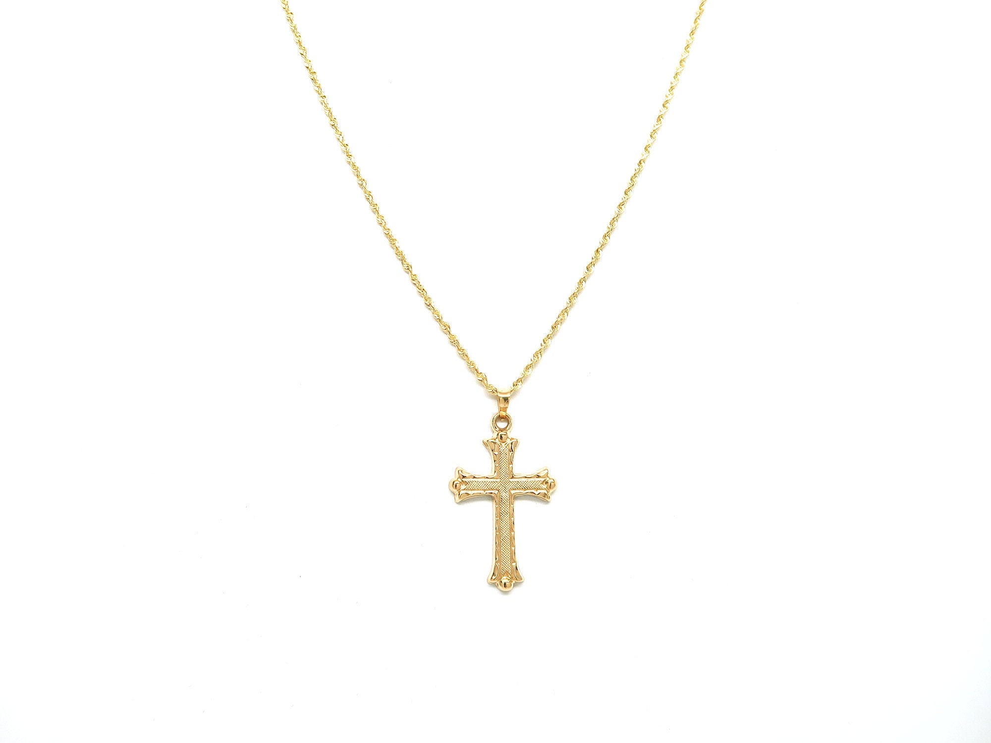 14K Gold Cross Pendant Necklace Real 