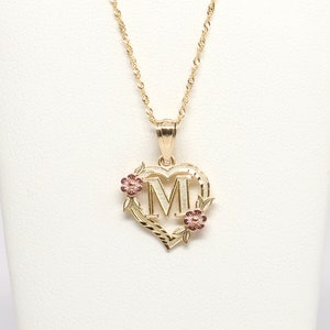 10K Flower Heart Initial Necklace and Ring Set Any Letter - Etsy