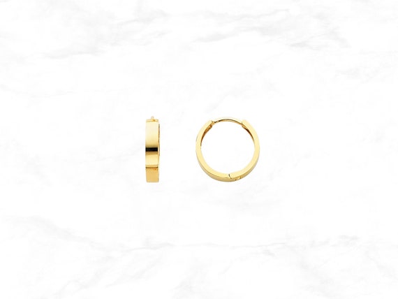 14K Gold Hinged Huggies Hoop Earrings • 3 mm Thick Huggies Hoops • Real Yellow Gold Hoop Earrings • Petite Minimal Hinged Hoops