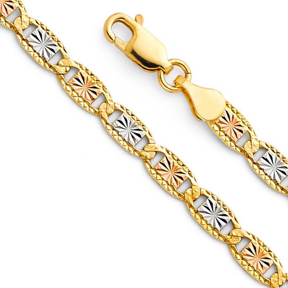 Solid 14K Tri Gold Valentino Star Rail Chain 4.2 Mm Width Tri