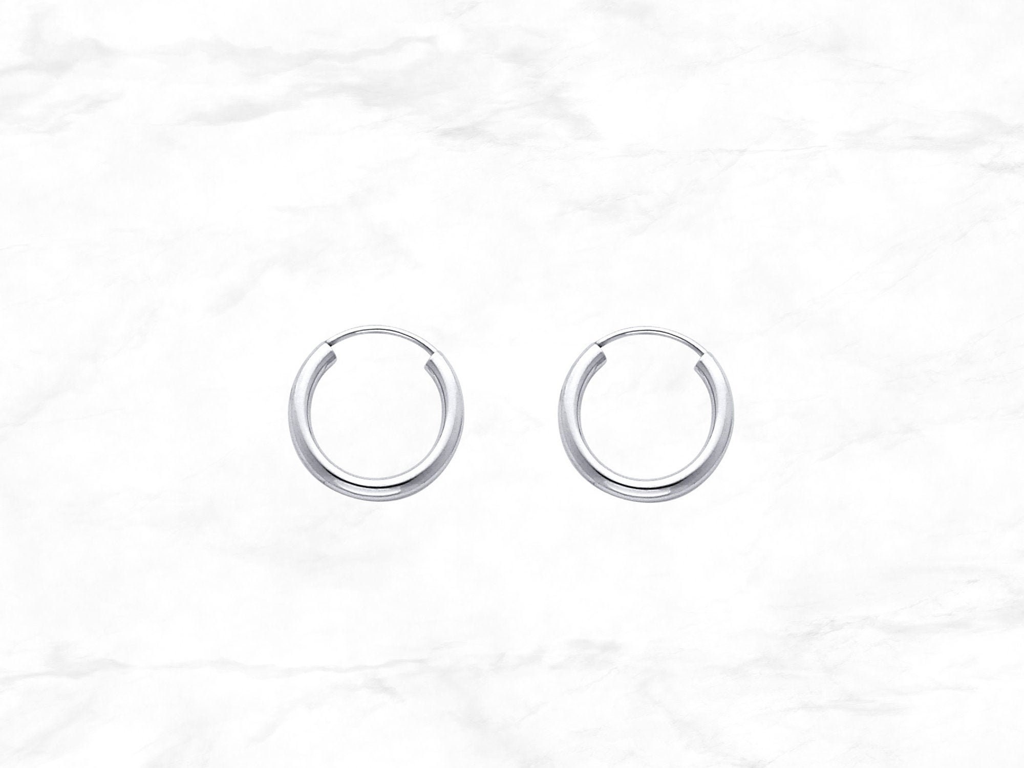 14k White Gold 2mm Thickness Endless Hoop Earrings 15 x 15 mm 14k White Gold 2mm Thickness Endless Hoop Earrings 15 x 15 mm