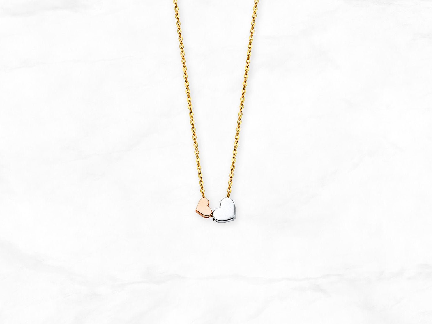 14K Gold Petite Double Hearts Necklace 