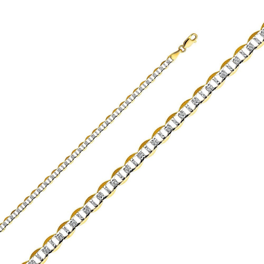 Solid 14K Twotone Mariner Chain 4.4 Mm Width Real 14K Yellow Gold