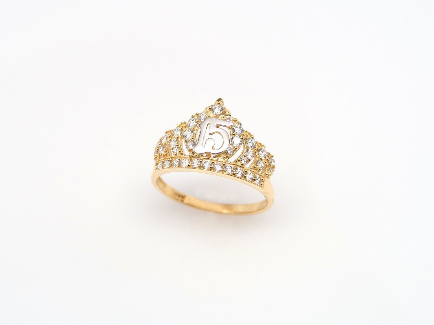Anillo Inicial Corona para Niñas de Oro 10KT/10KT Gold Crown Girls Initial  Ring