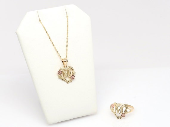 14K Flower Heart Initial Necklace Gold Letter A-Z Charm 