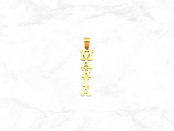 Solid 10K Gold Vertical Name Pendant, Made to Order, Personalized - Technical View