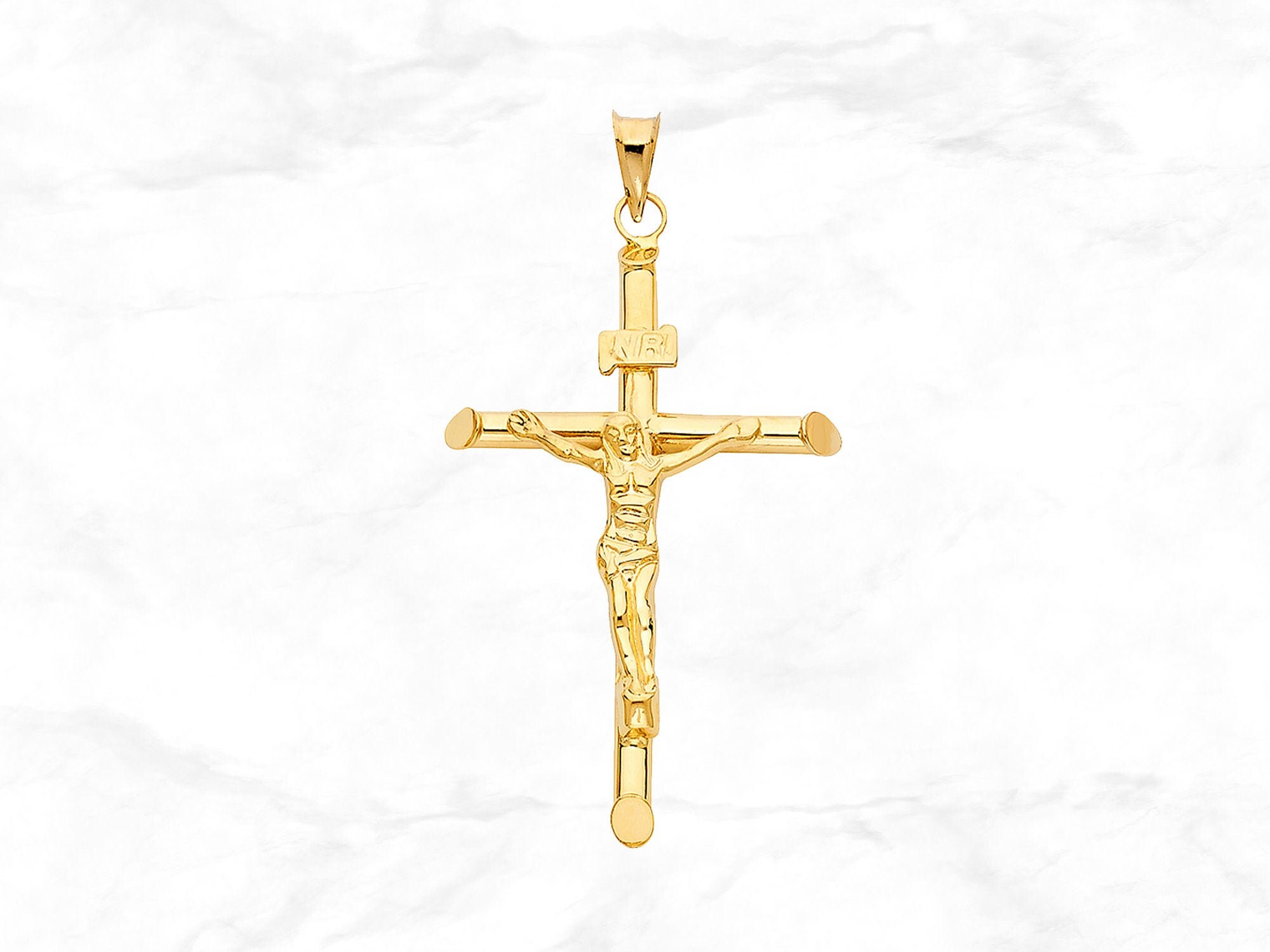 14k Yellow Gold Religious Crucifix Stamp Pendant Charm