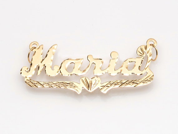 Solid 10K Gold Custom Heart Name Pendant Personalized Diamond Cut