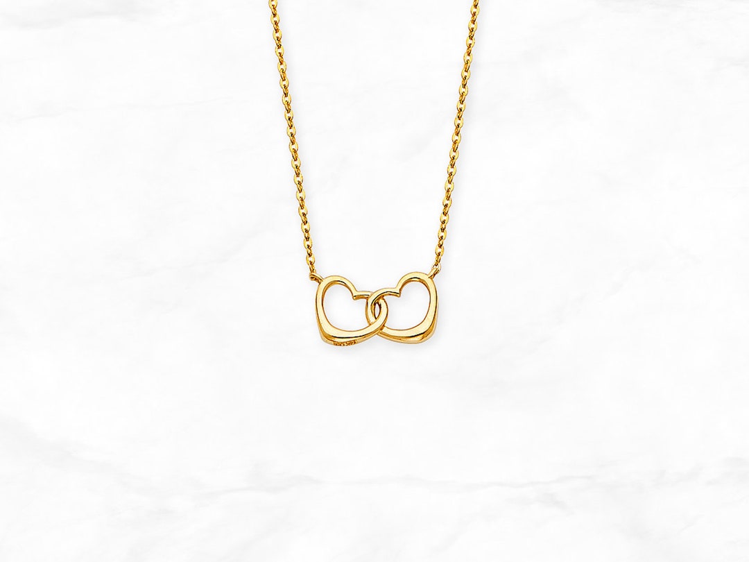 Petite Linked Hearts Necklace Real 14K Gold Heart Necklace