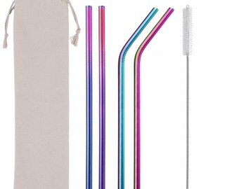 Reusable Stainless Steel Metal Straws of 10.5&quot; | Drinking straws | Silver | Rainbow | Gold