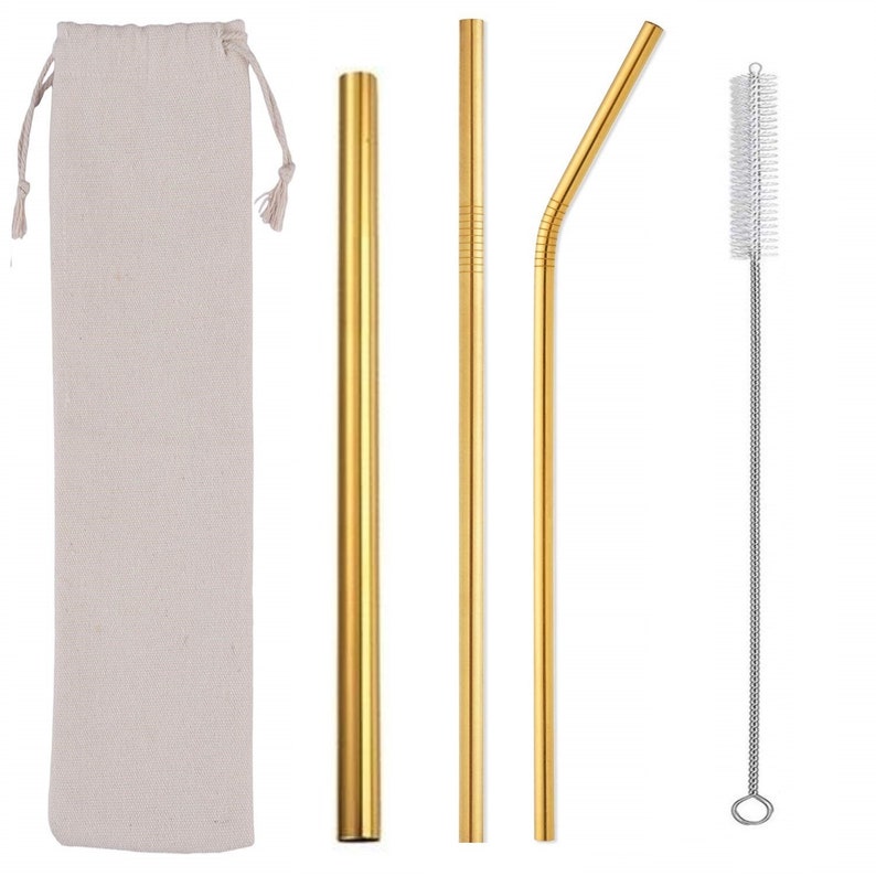 6 Piece Long Gold Metal Straw of 10.5 Gold Stainless Etsy