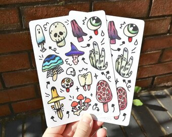 Spooky Shrooms Eco Sticker Sheet | Creepy Halloween Mushroom Stickers | Illustrated Eco-friendly Waterproof Decals