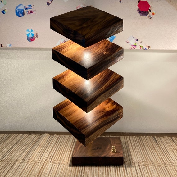 Wooden Accent Table Lamp Solid Handcrafted Exotic Hardwood Etsy