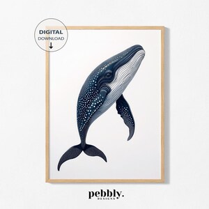 Marineblau Wal-Kunst, minimalistische Ozean-Illustration, Marine und Weiß, Küstenwal-Wandkunst, weißer Hintergrund, nautisches Meeresleben-Kunstwerk