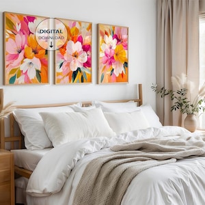 Vibrant Florals – Set of 3 Prints, Colourful Flower Print, Maximalist Wall Art, Abstract Flower Print, Abstract Floral Art, Bright Art Print