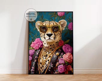 Maximalist Panda Poster - Floral Animal Print - Panda Wall Art
