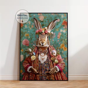 Hare Maximalist Animal Art Print, Dressed Animal Print, Animal Art, Animal Art portrait, Vintage Art, Bold Animal Portrait, Colorful Artwork