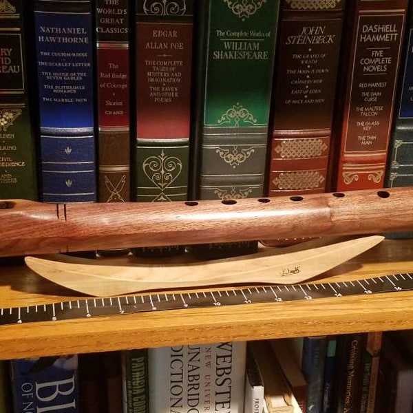 Low E  walnut Native American style flute with cherry totem. Completed flute, ships within 2 days days.