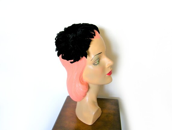 Vintage 1950's/60's Black Velvet Half Hat/ Head Pi