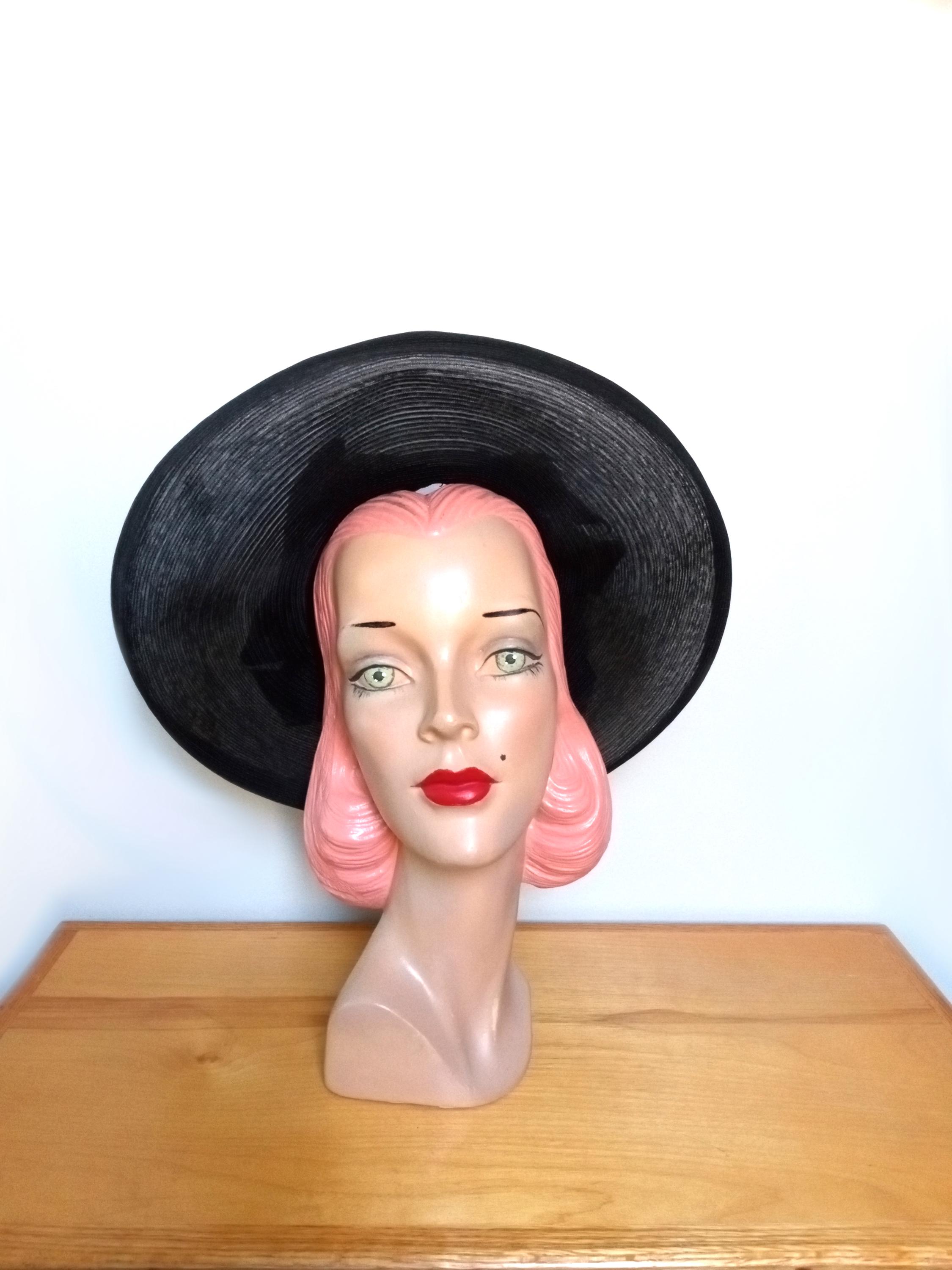 1940s Black Felt Military Hat w/ Jet Beads | Tall Vintage New York Creation Hat Vintage WWII Military Hat Top Rank Fur Felt Kingsform Cap De  main image 3