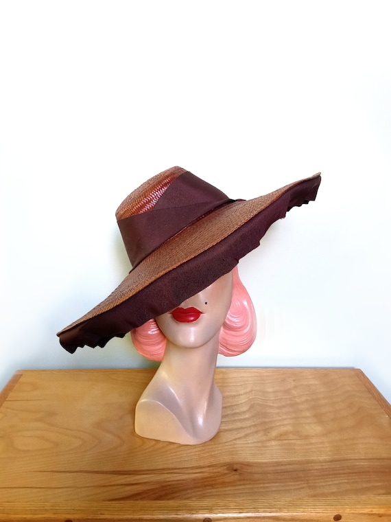 Vintage 1940's Straw Wide Brim Hat ~