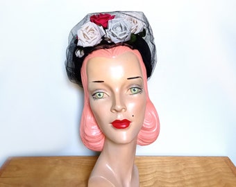 Vintage 1960's Floral Cocktail Hat~