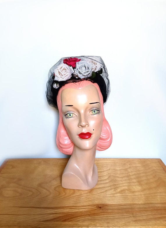 Vintage 1960's Floral Cocktail Hat~