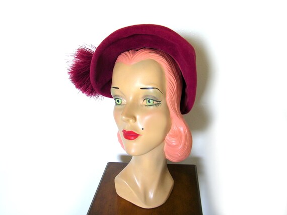 Vintage 1950's Raspberry Pink Velour Hat~