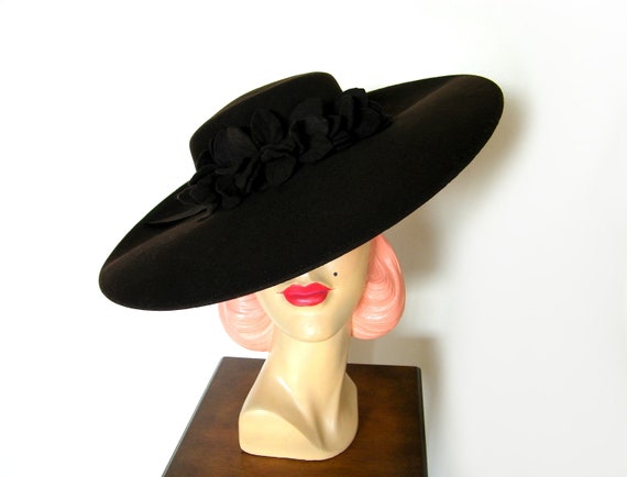 Vintage 1940's Brown Wide Brim Fedora Hat~