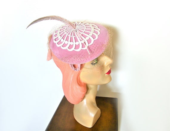 Vintage 1950's Mauve Pink Cocktail Hat w/Veil ~