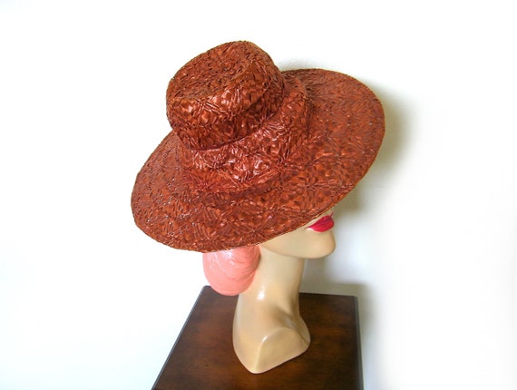 Vintage 1930's/40's Copper Straw Tilt Hat~
