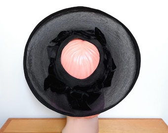 Vintage 1940's Black Wide Brim Hat ~ New York Creation