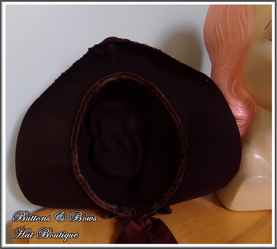 Vintage 1940's Dark Brown Felt Tilt Hat w/Studs~ - image 6