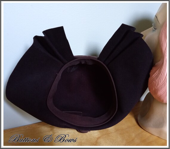 Vintage 1940's Dark Brown Felt Off-The Face Hat ~ - image 5