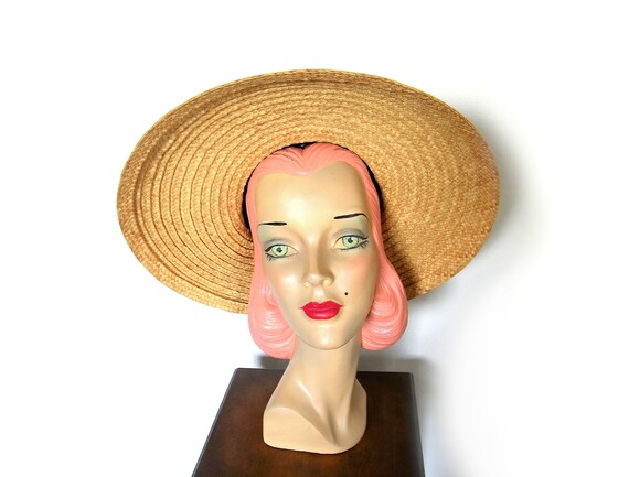 Vintage 1940's Wide Brim Open Crown Cartwheel Hat~