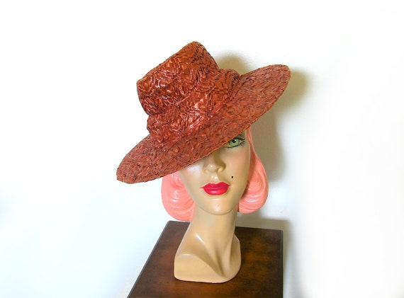Vintage 1930's/40's Copper Straw Tilt Hat~