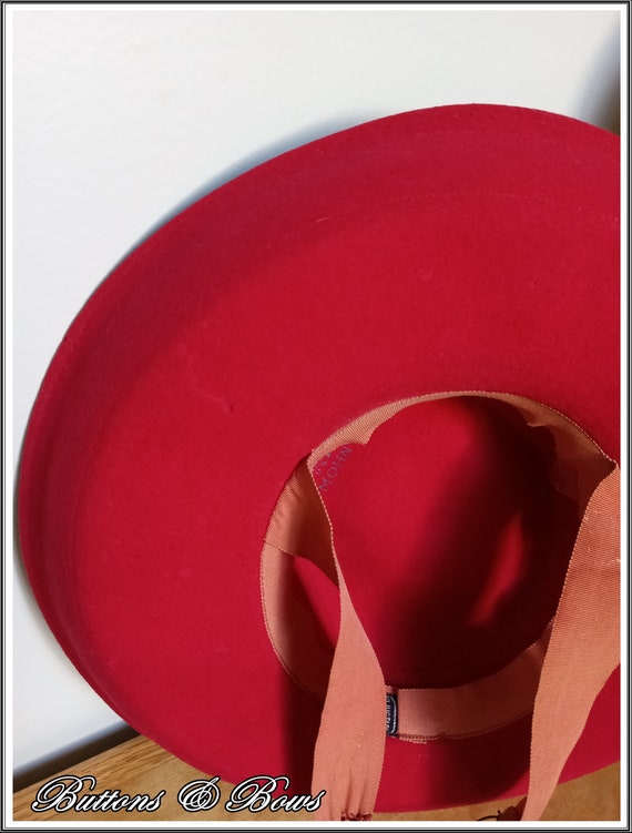 Vintage 1940's Red Felt Breton Tilt Hat ~ - image 7