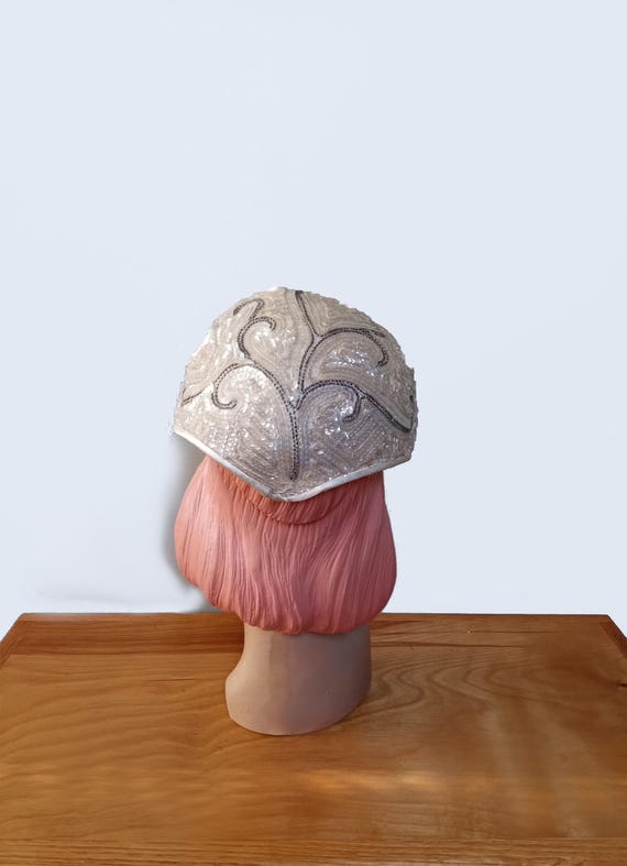 Vintage 1950's Ivory Sequin Half Hat/ Cocktail Ha… - image 2